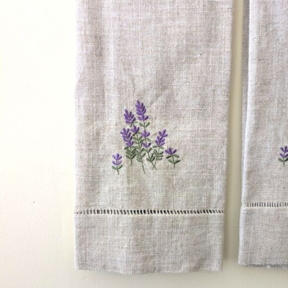 Hemstitched Embroidered Linen Tea Towels Lavender Cream Purple 28 x 17 - Picture 4 of 4